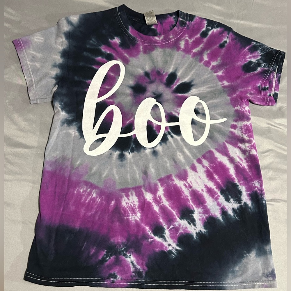 Purple Tie-Dye Halloween themed “Boo” Tee